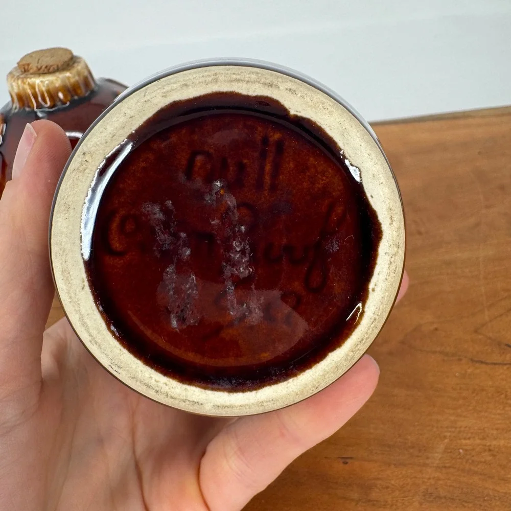 Vintage Hull Pottery Salt Pepper Oil Vinegar Set 4pc Mirror Brown Drip Glaze